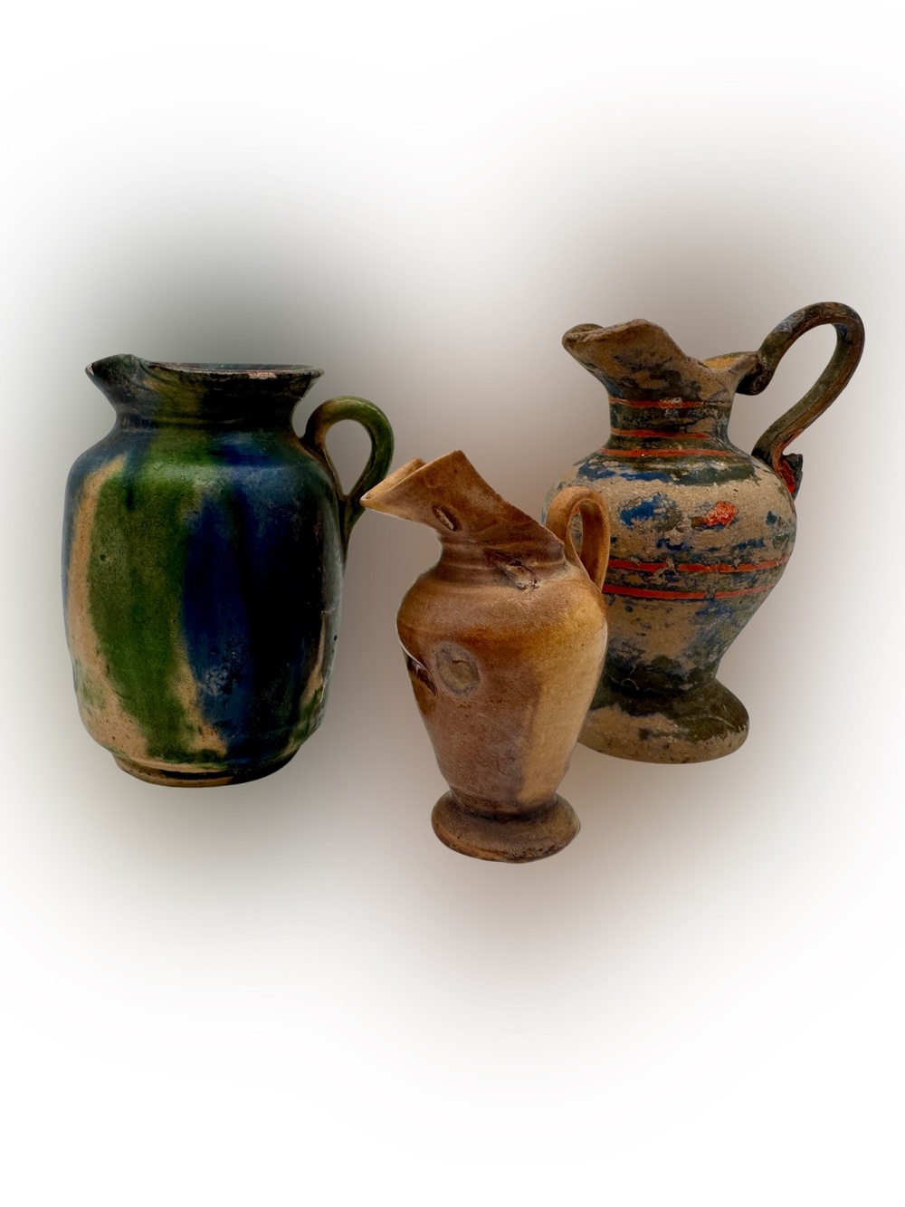 Vintage Miniature Pottery Jug Pitcher Set Folk Art Handcrafted Clay Vase